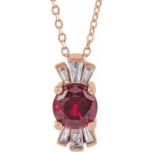 14K Rose Lab-Grown Ruby & 1/6 CTW Natural Diamond 16-18" Necklace