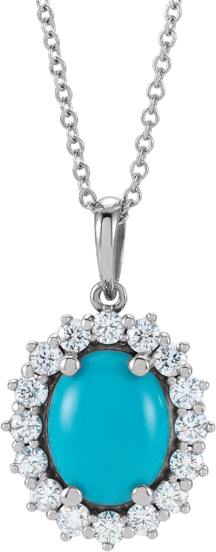 14K White Turquoise & 1/2 CTW Diamond Halo-Style 16-18" Necklace