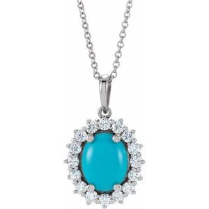 14K White Turquoise & 1/2 CTW Diamond Halo-Style 16-18" Necklace