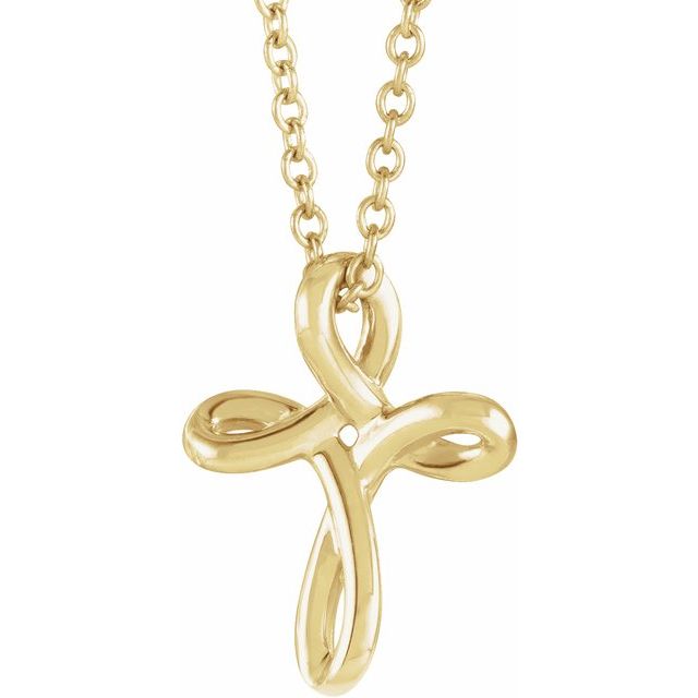 14K Yellow 13.35x10.42 mm Youth Cross 15" Necklace