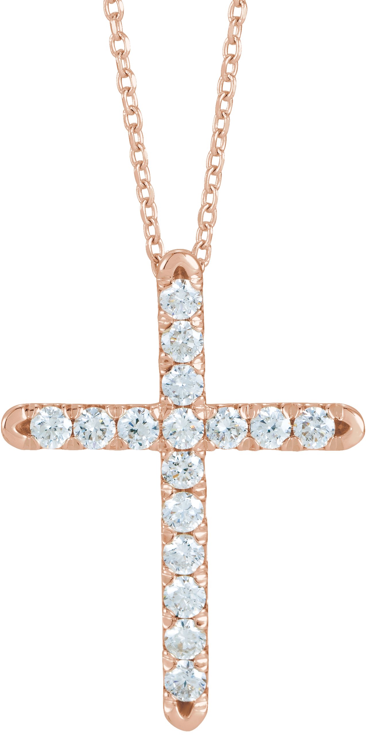 14K Rose 1/2 CTW Diamond French-Set Cross 16-18" Necklace