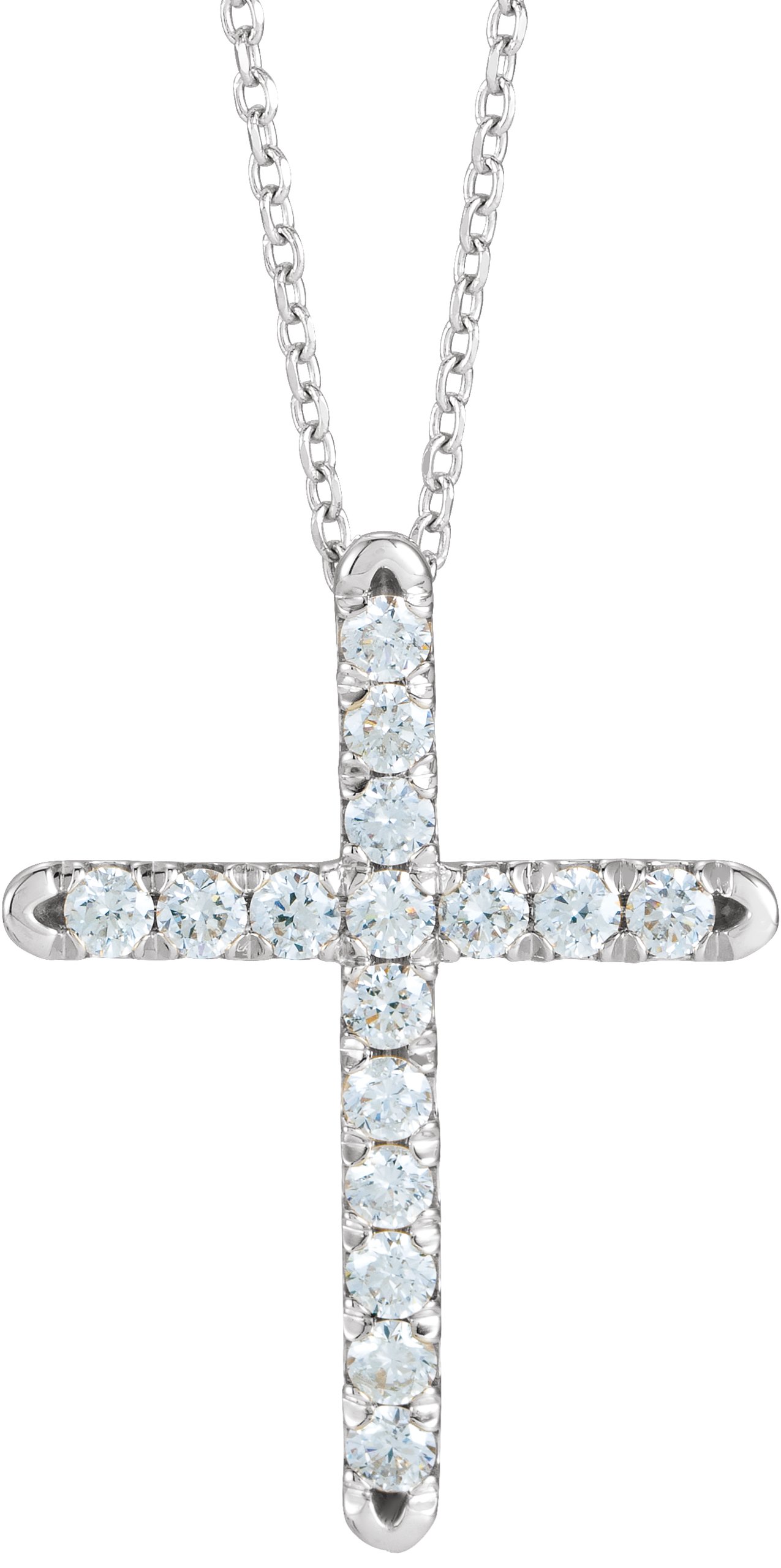 14K White 1/2 CTW Natural Diamond French-Set Cross 16-18" Necklace