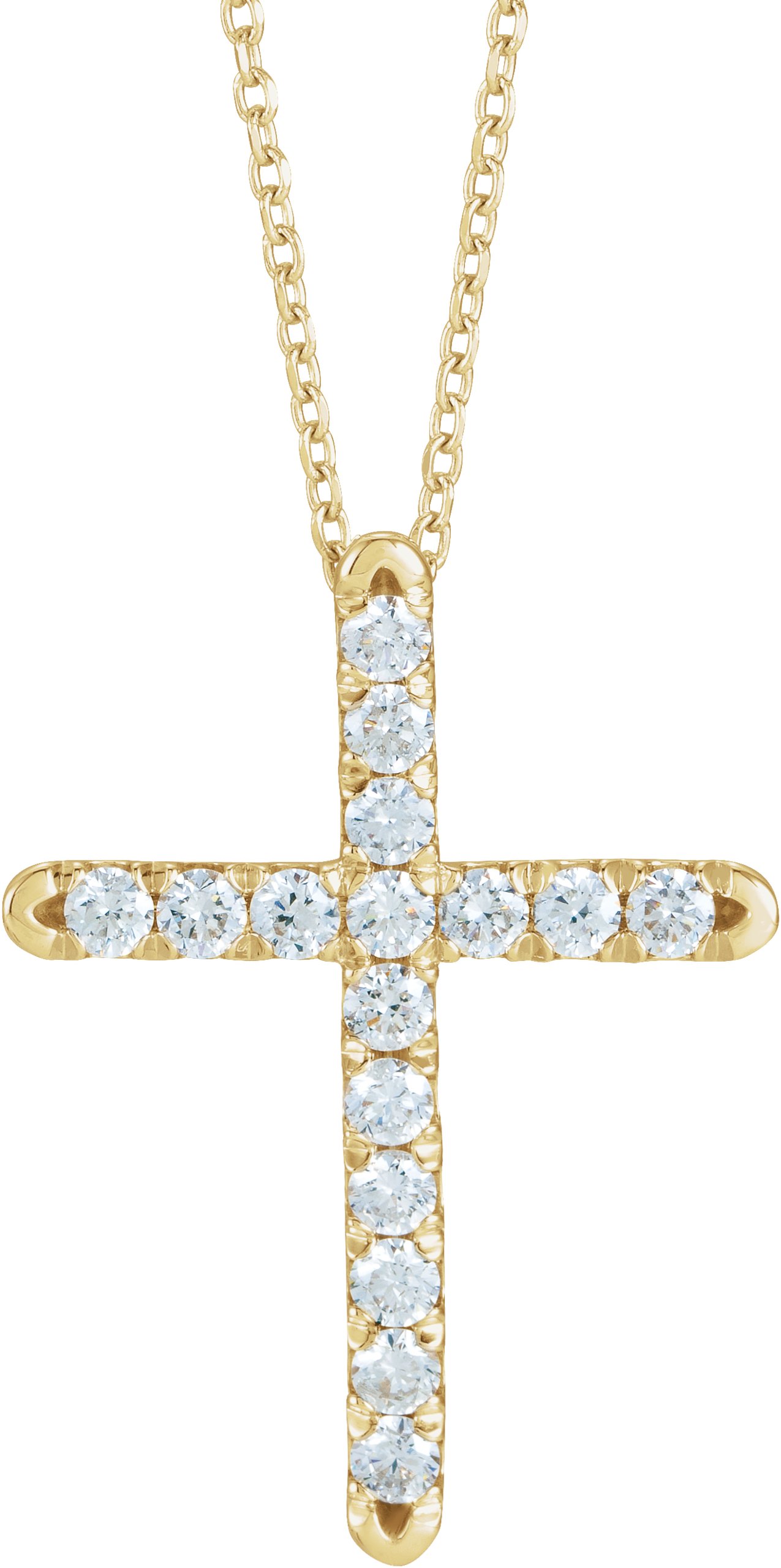 14K Yellow 1/2 CTW Natural Diamond French-Set Cross 16-18" Necklace