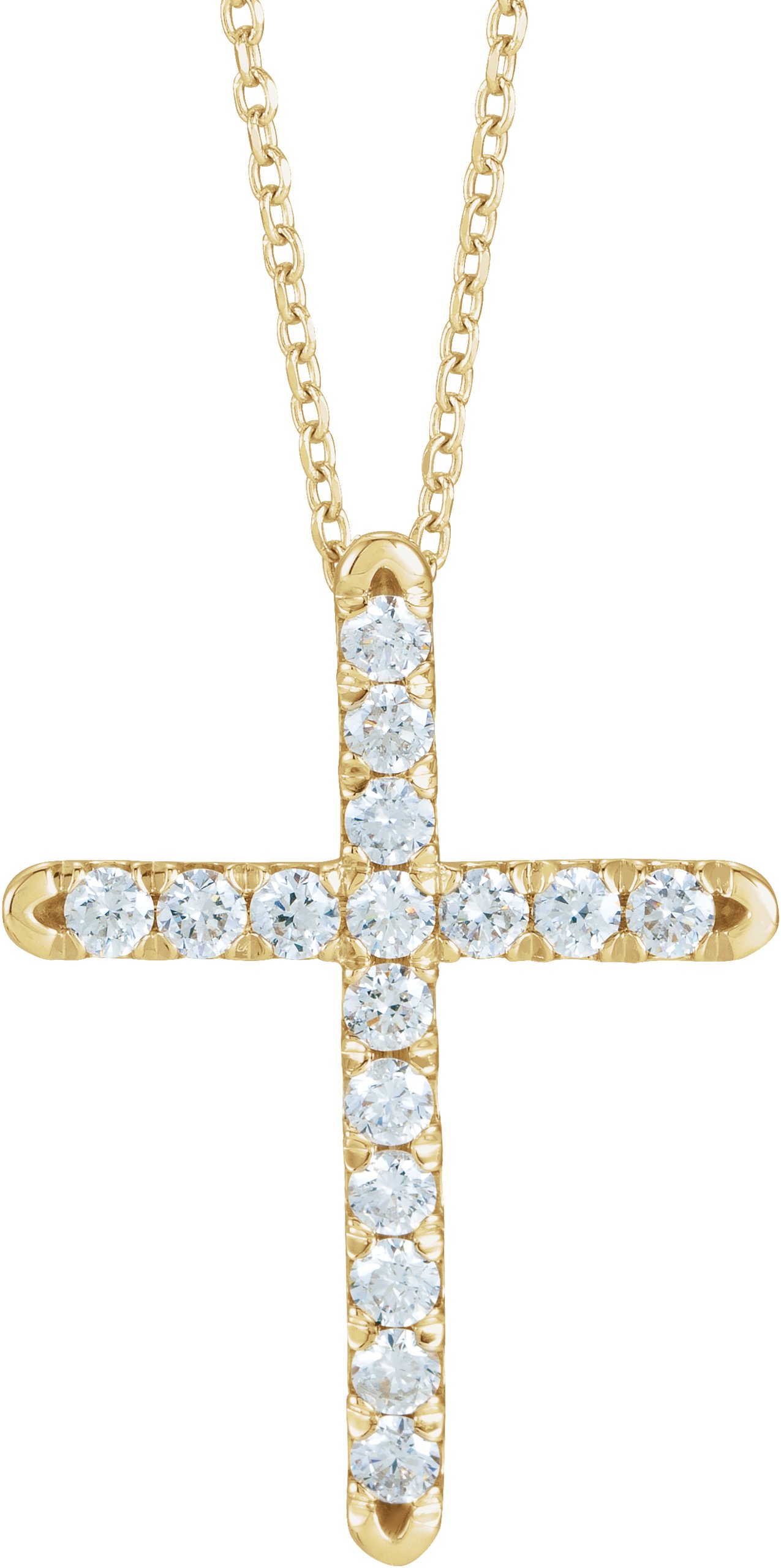 14K Yellow 1/4 CTW Diamond French-Set Cross 16-18 Necklace