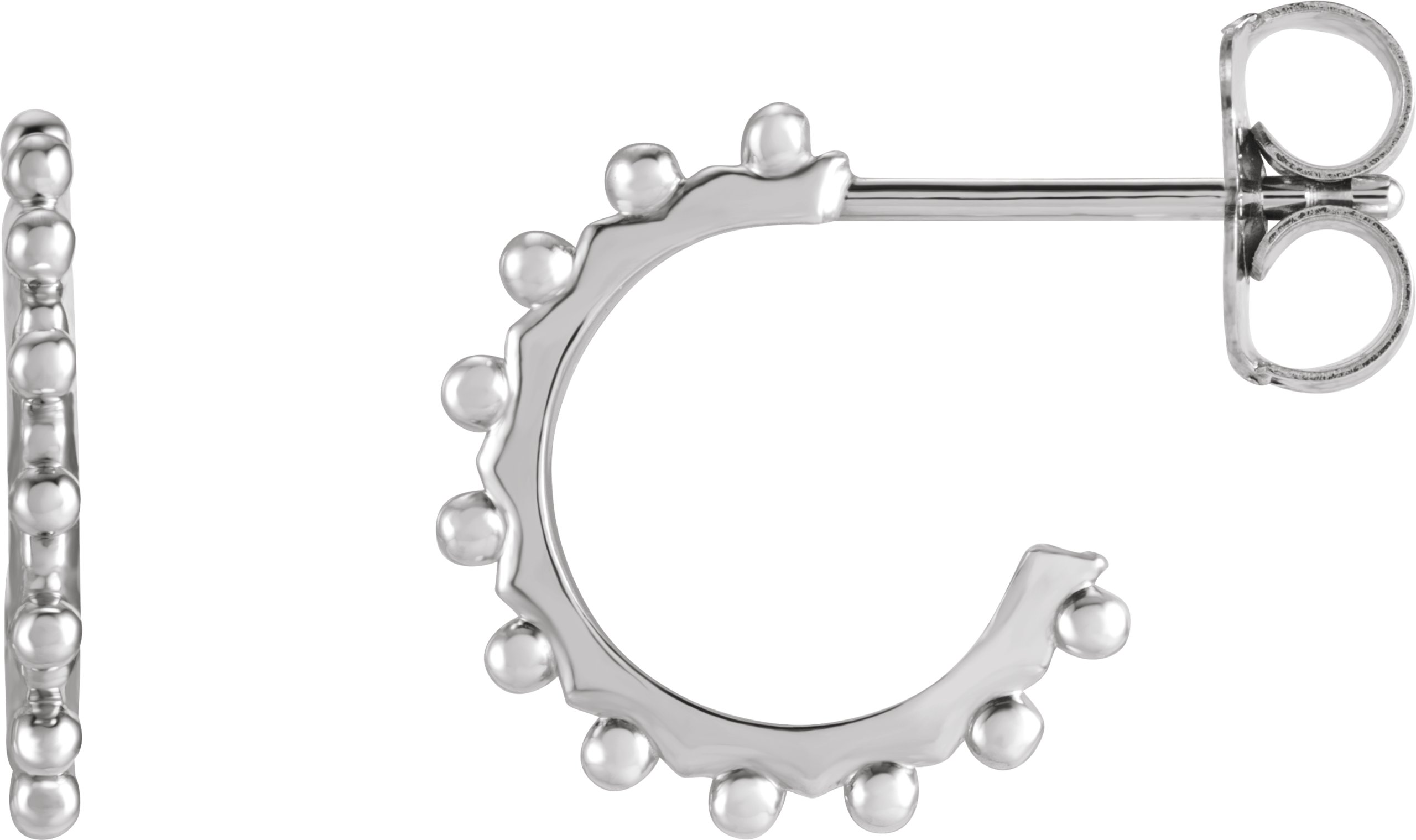 Platinum 12.12 mm Beaded Huggie Earrings