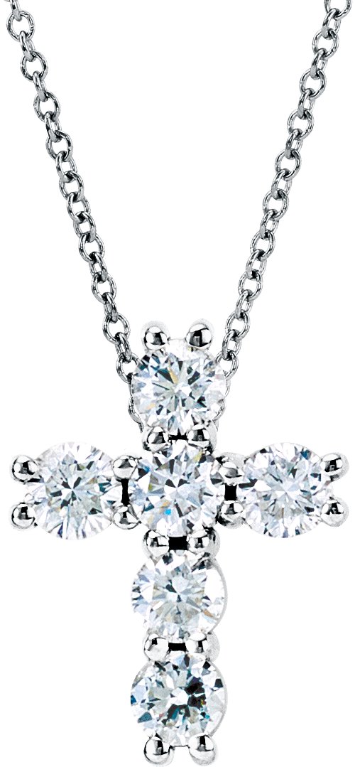 14K White 1 3/8 CTW Natural Diamond Cross 18" Necklace