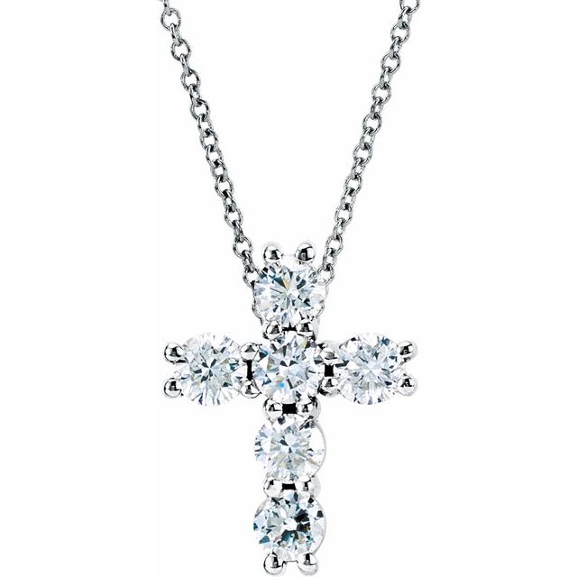 14K White 9/10 CTW Diamond Cross 18" Necklace 