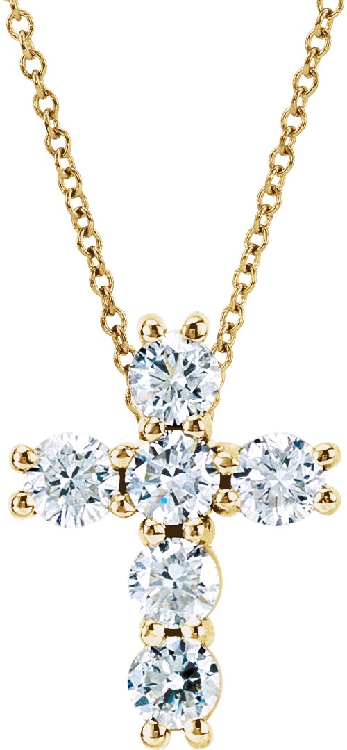 14K Yellow 3/4 CTW Lab-Grown Diamond Cross 18" Necklace