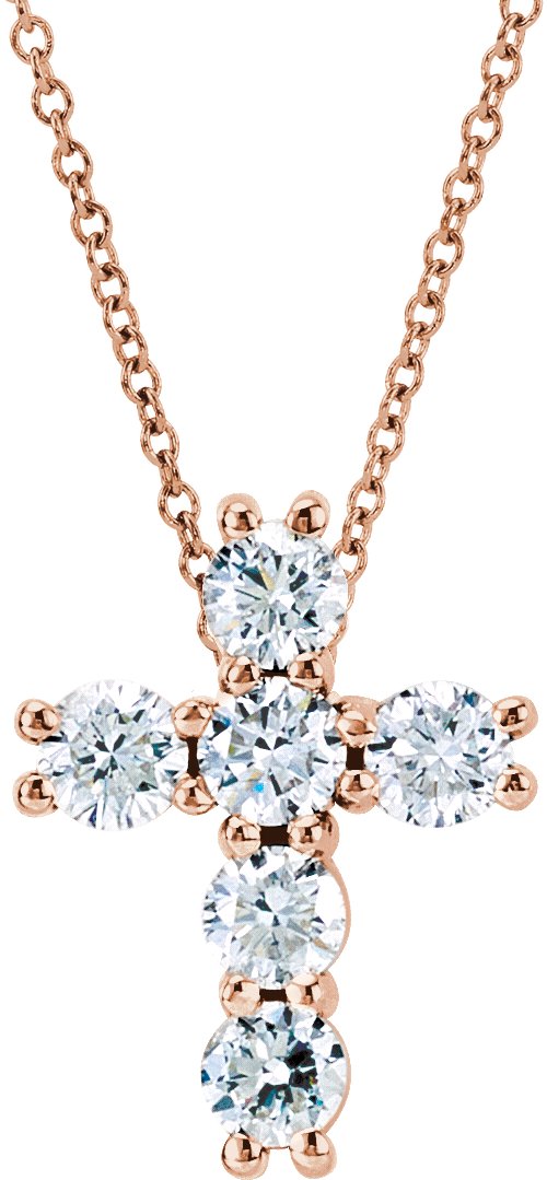 14K Rose .25 CTW Natural Diamond Cross 18 inch Necklace Ref 14024559