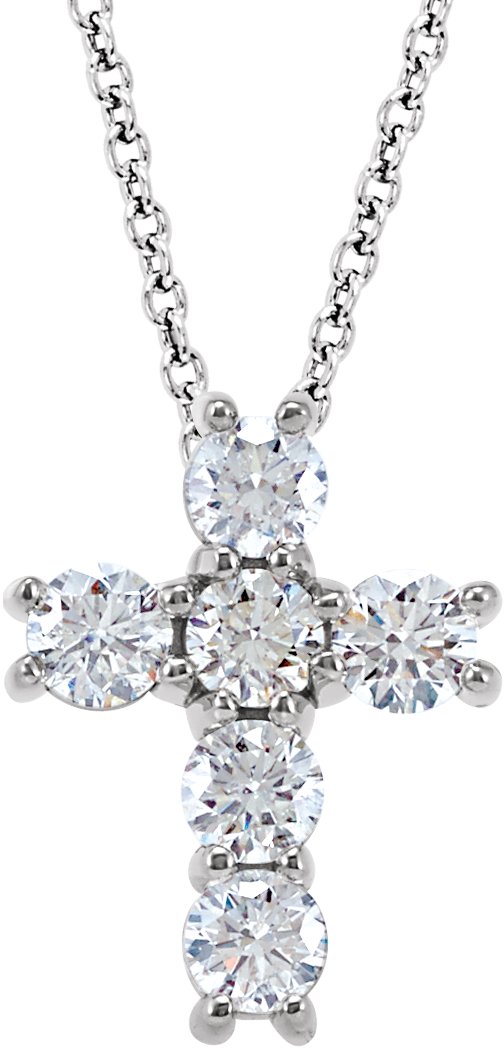 14K White 3/4 CTW Natural Diamond Cross 18 Necklace