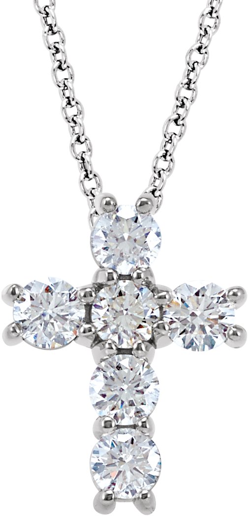 14K White 3/4 CTW Natural Diamond Cross 18" Necklace