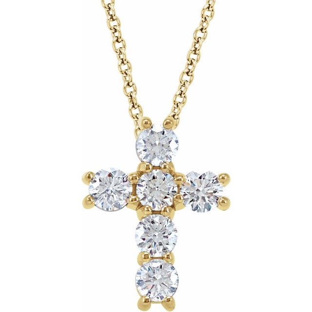 14K Yellow 1/3 CTW Lab-Grown Diamond Cross 18" Necklace