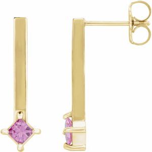 14K Yellow Pink Sapphire Bar Drop Earrings