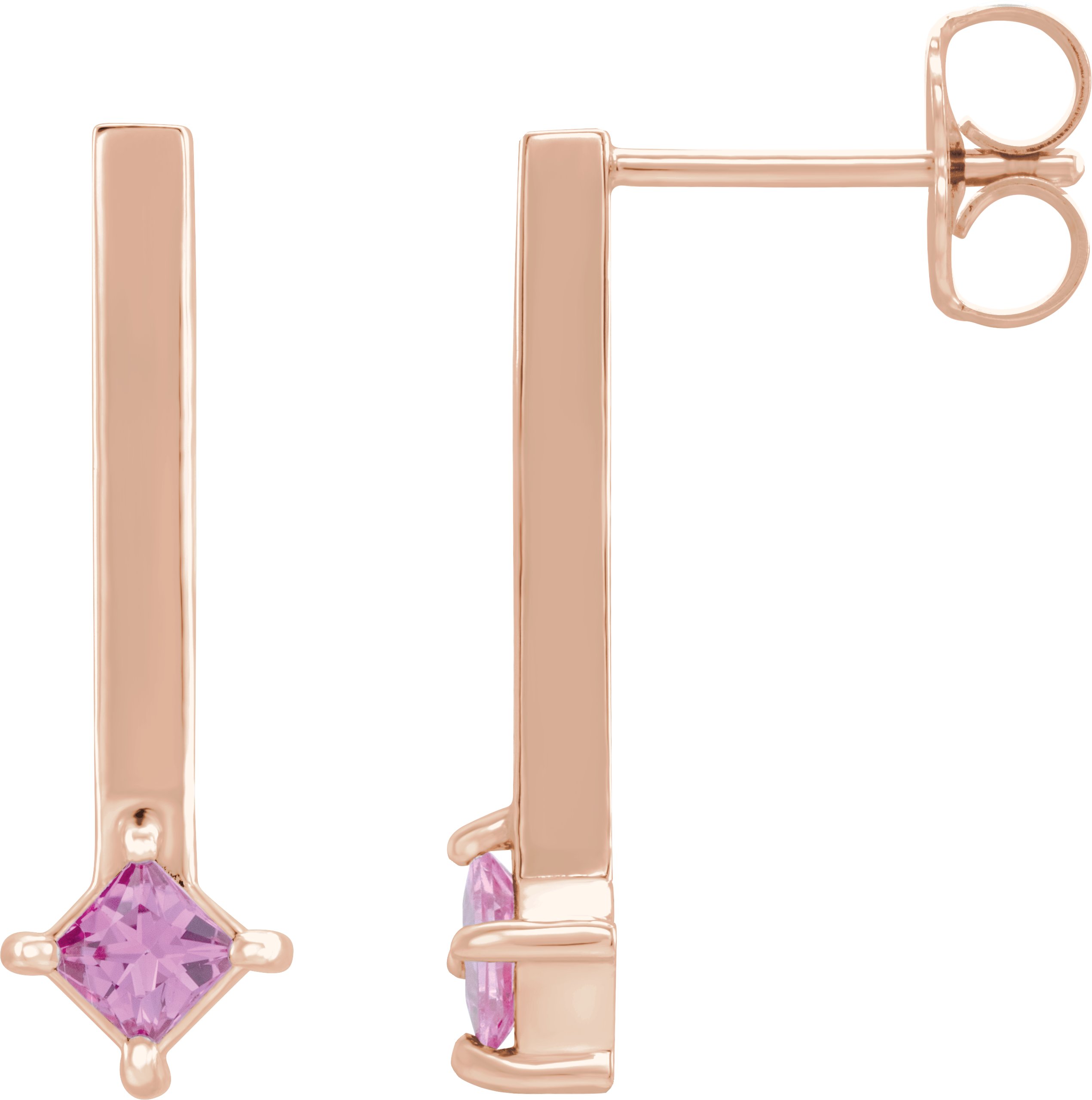 14K Rose Pink Sapphire Bar Drop Earrings