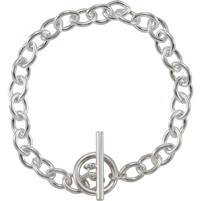 Sterling Silver 7 mm Charm Cable 8" Bracelet