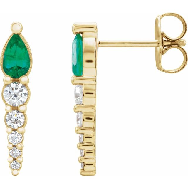 14K Yellow Lab-Grown Emerald & 1/4 CTW Natural Diamond Earrings