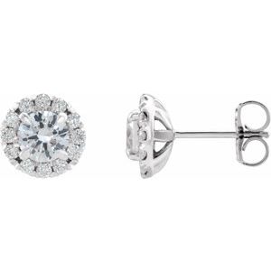14K White 4 mm Natural White Sapphire & 1/5 CTW Natural Diamond Halo-Style Earrings