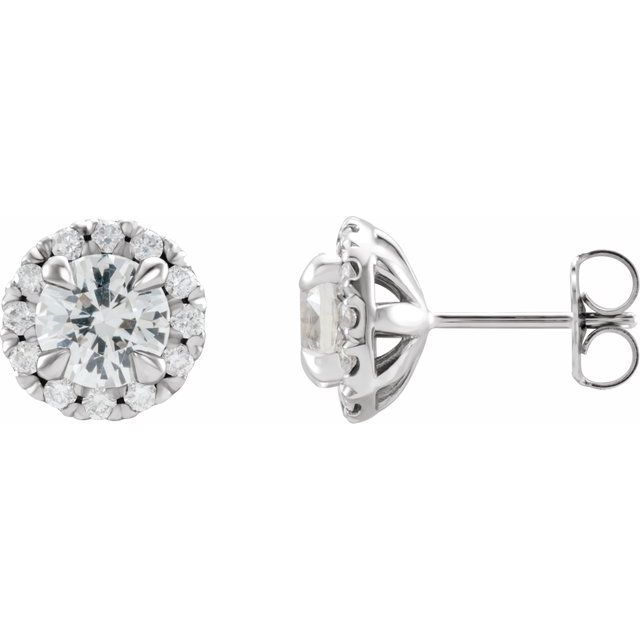 Platinum 6 mm Natural White Sapphire & 1/3 CTW Natural Diamond Halo-Style Earrings