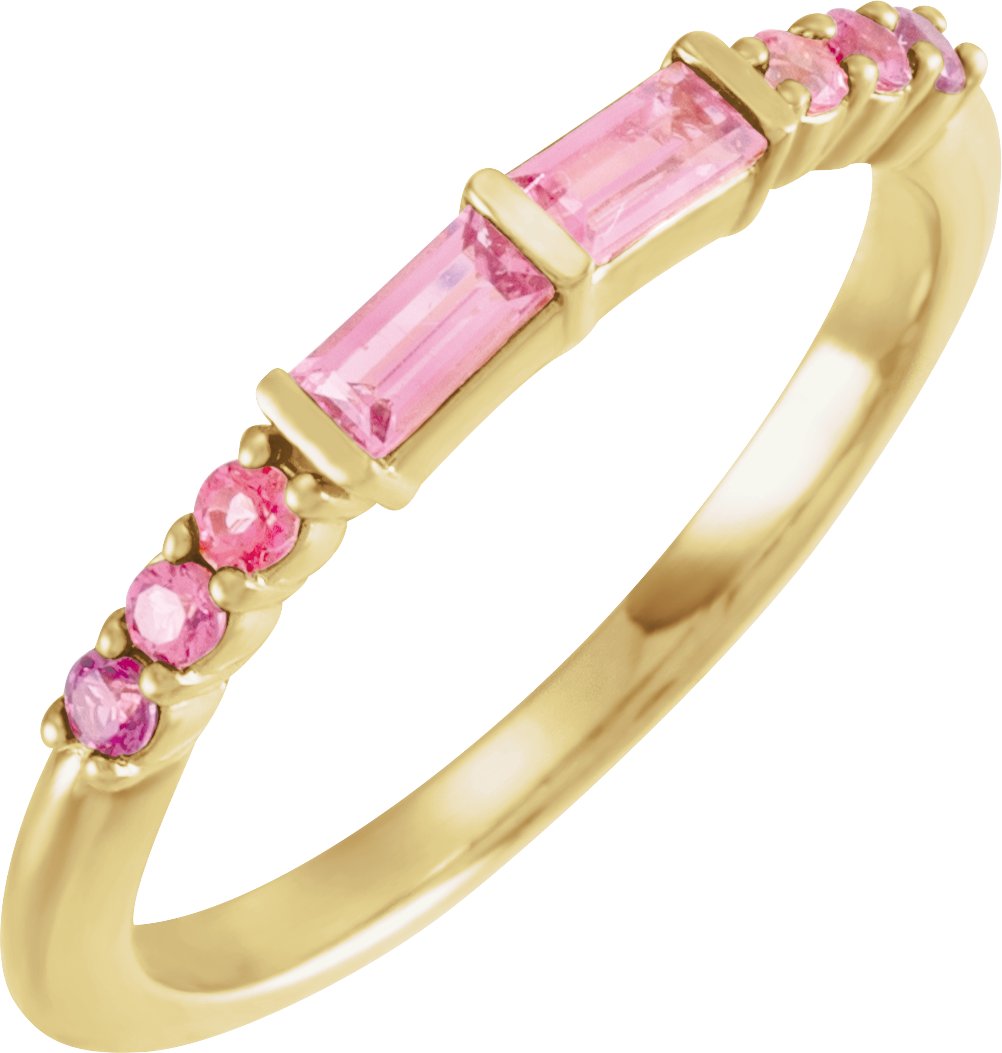 14K Yellow Pink Multi-Gemstone Stackable Ring