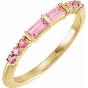 14K Yellow Pink Multi-Gemstone Stackable Ring