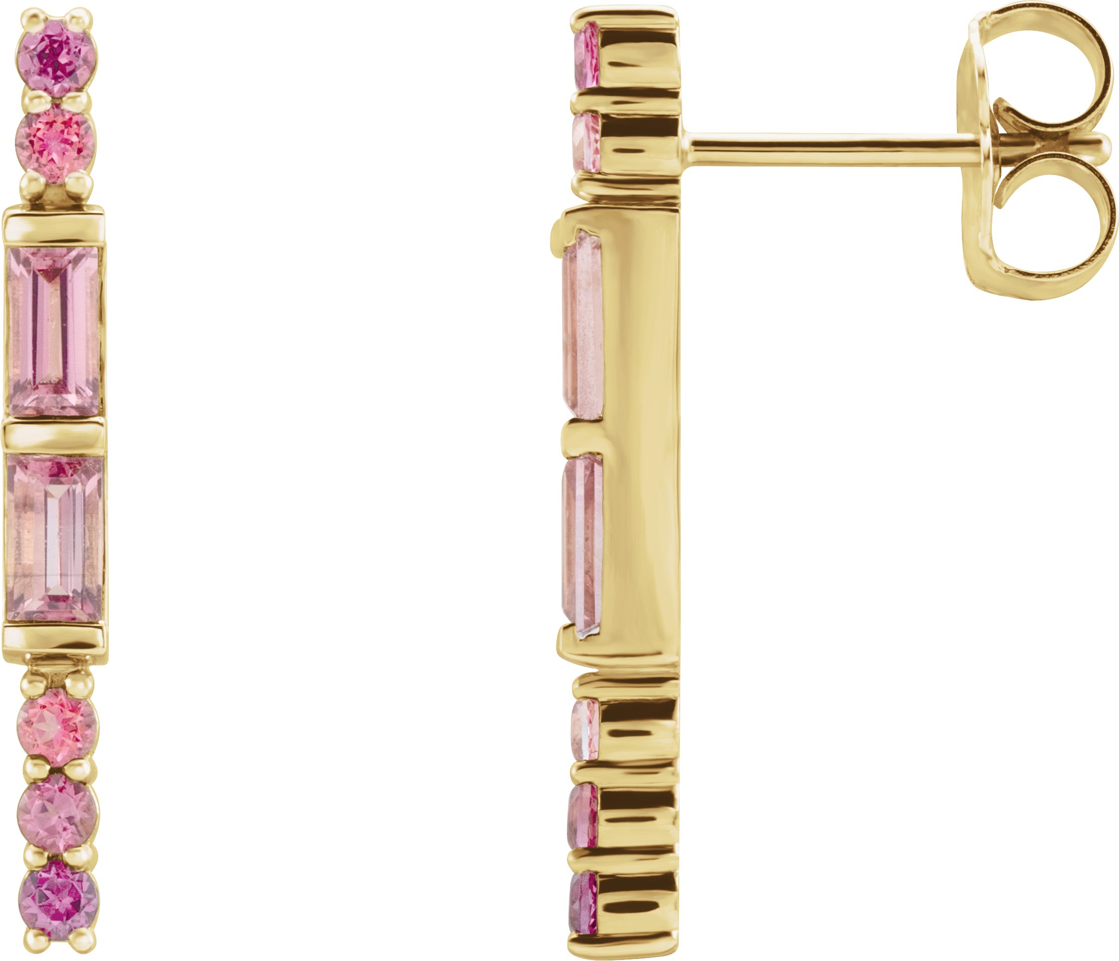 14K Yellow Pink Multi-Gemstone Bar Earrings