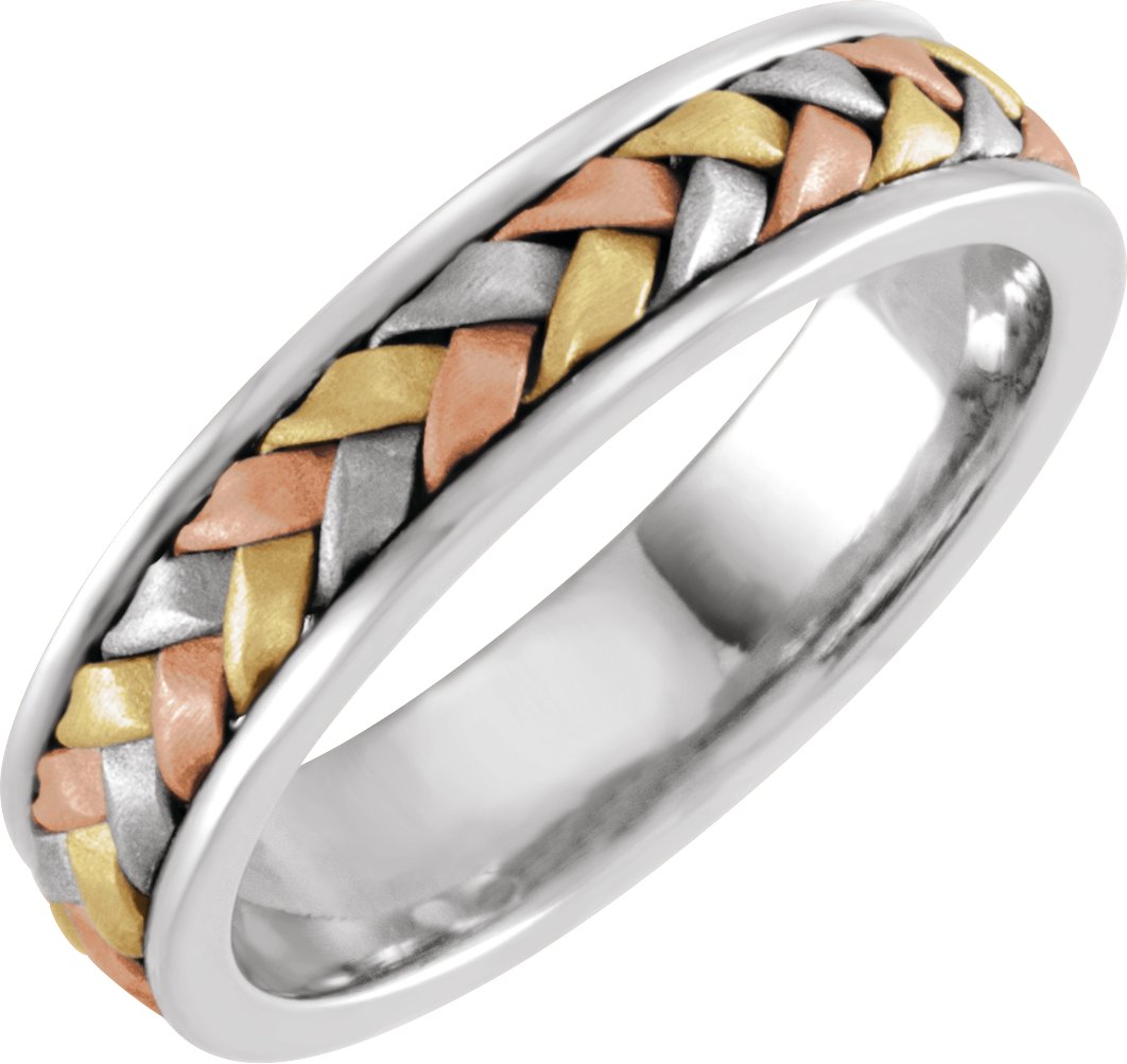 14K White/Yellow/Rose 6.5 mm Hand-Woven Band Size 11