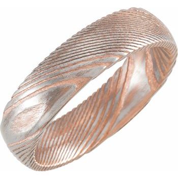 18K Rose Gold PVD Damascus Steel 6 mm Patterned Half Round Band Size 8 Ref 16549606