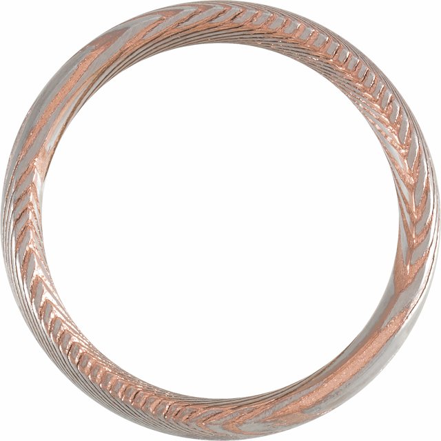 18K Rose Gold PVD Damascus Steel 6 mm Patterned Half Round Band Size 10