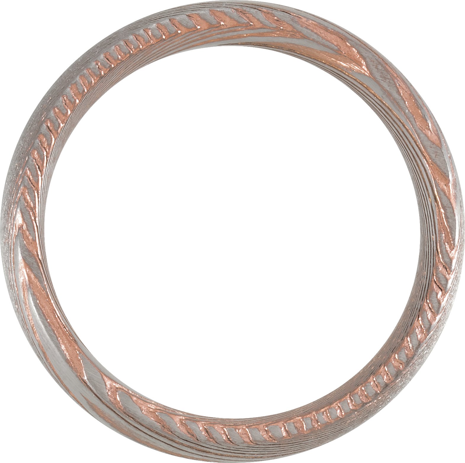 18K Rose Gold PVD Damascus Steel 8 mm Half Round Patterned Band Size 10