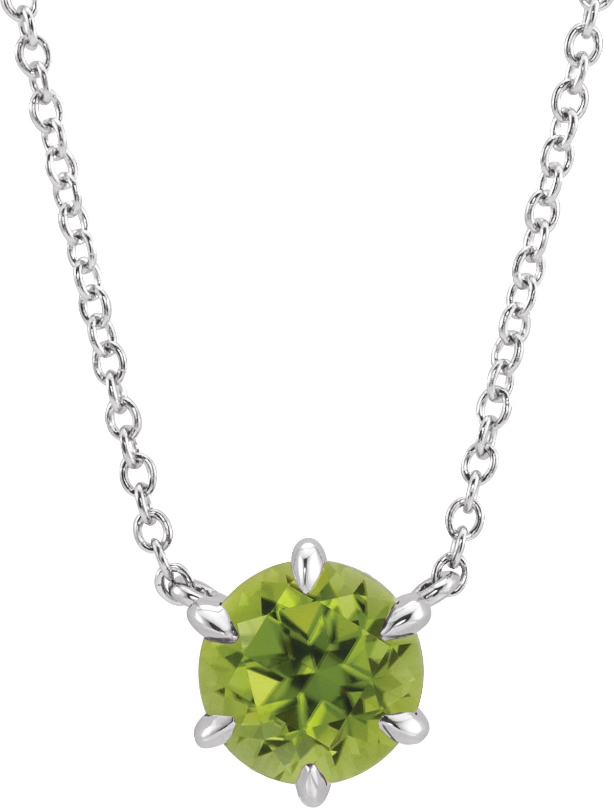 14K White Peridot Solitaire 16" Necklace 