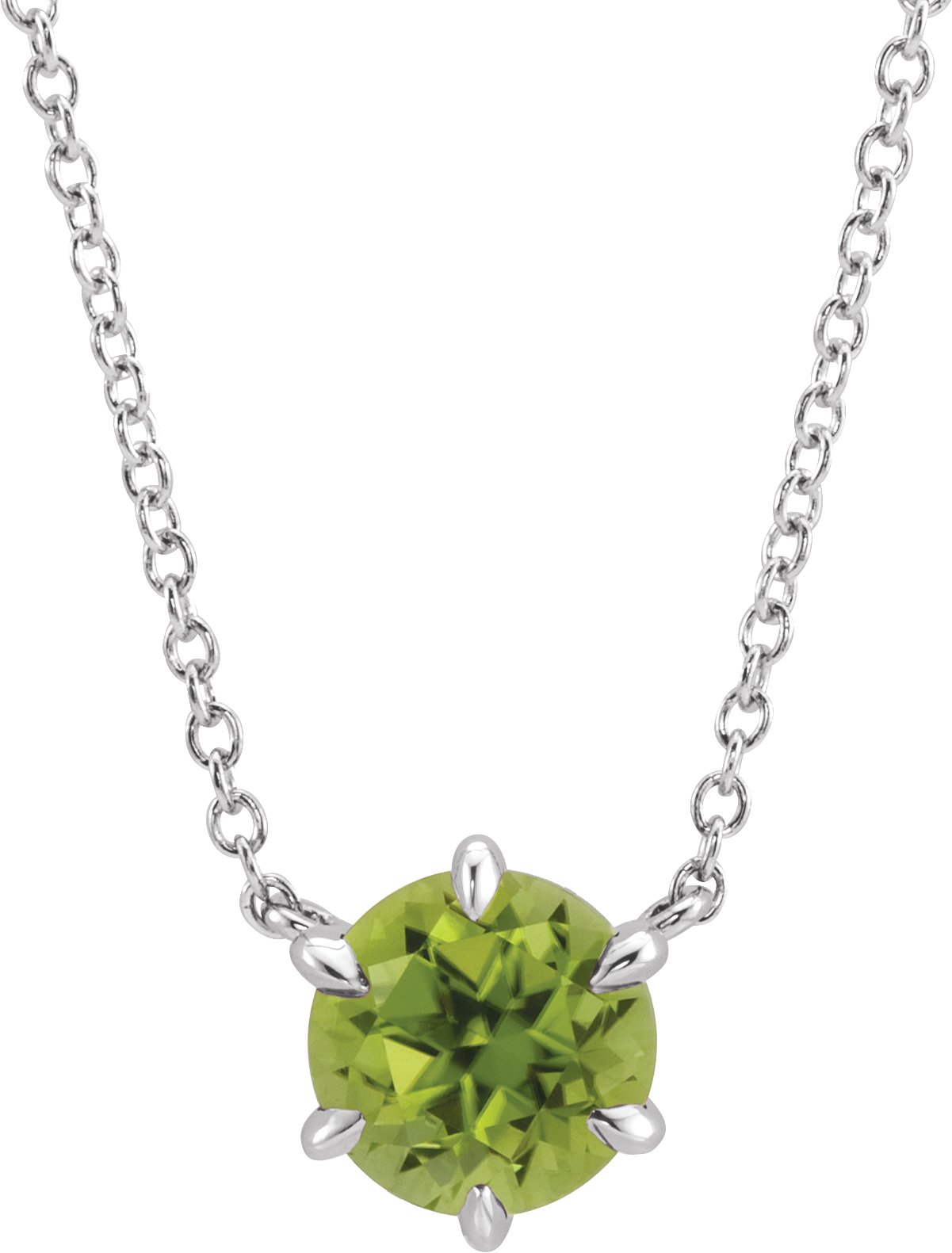 14K White Natural Peridot Solitaire 16