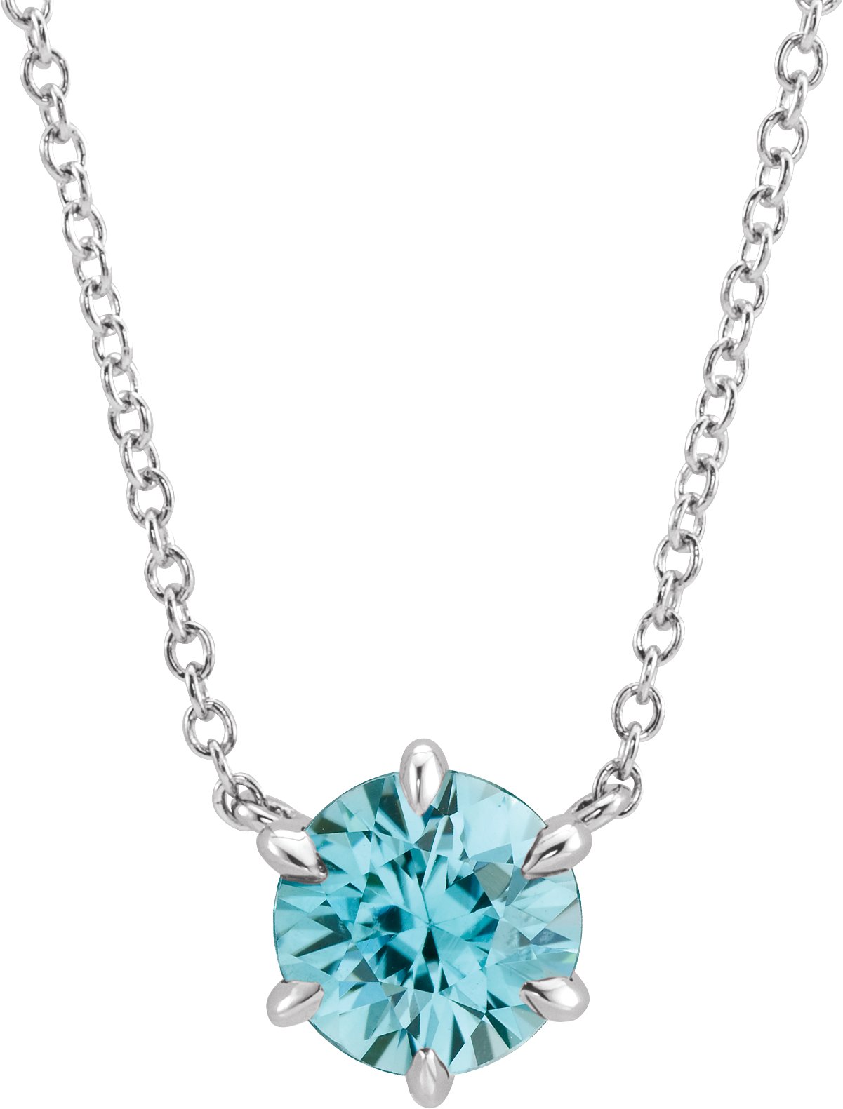 14K White Blue Zircon Solitaire 16" Necklace 