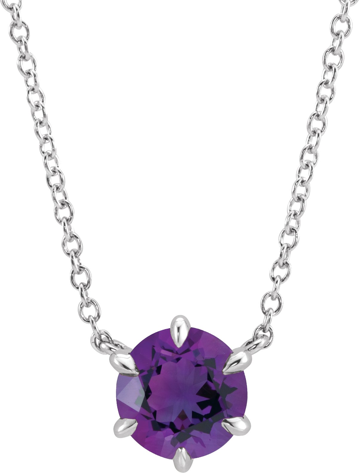 Sterling Silver Natural Amethyst Solitaire 18" Necklace