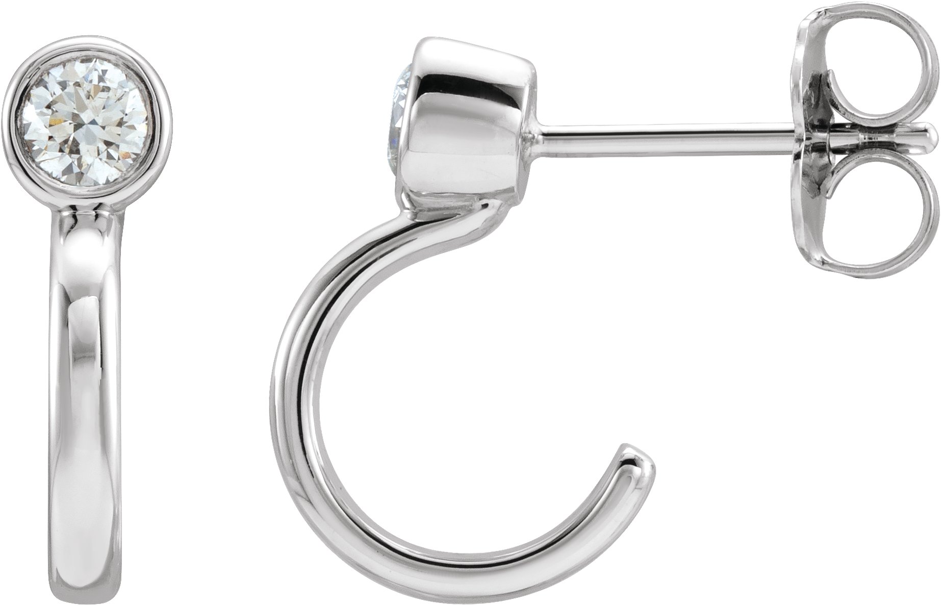 14K White 1/5 CTW Diamond Bezel-Set Hoop Earrings