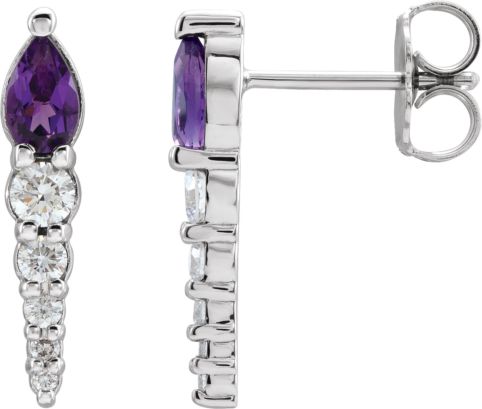 14K White Natural Amethyst & 1/4 CTW Natural Diamond Earrings