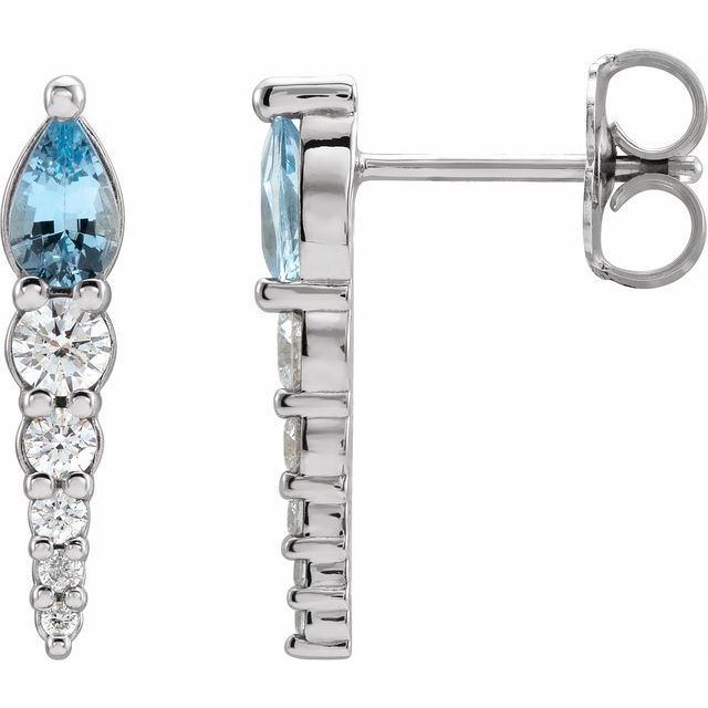 14K White Natural Aquamarine & 1/4 CTW Natural Diamond Earrings