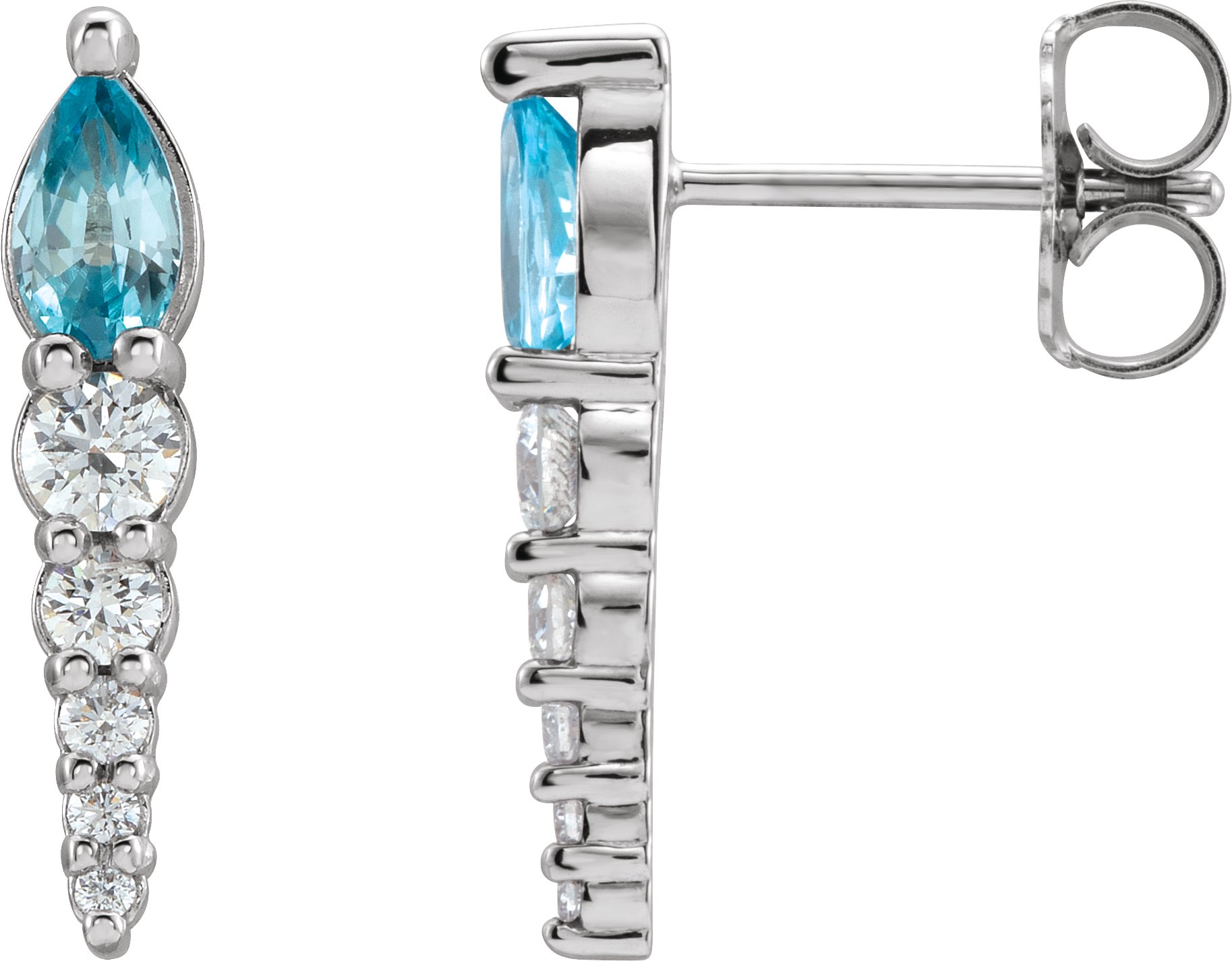 14K White Natural Blue Zircon & 1/4 CTW Natural Diamond Earrings