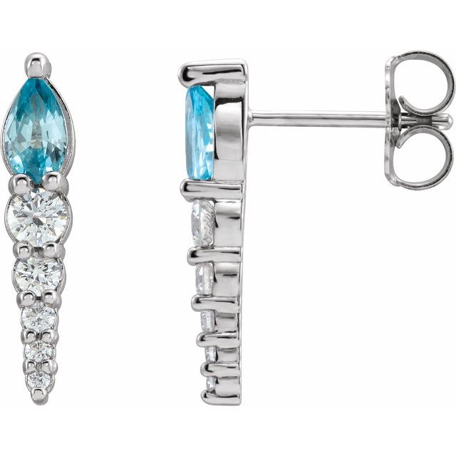 14K White Natural Blue Zircon & 1/4 CTW Natural Diamond Earrings