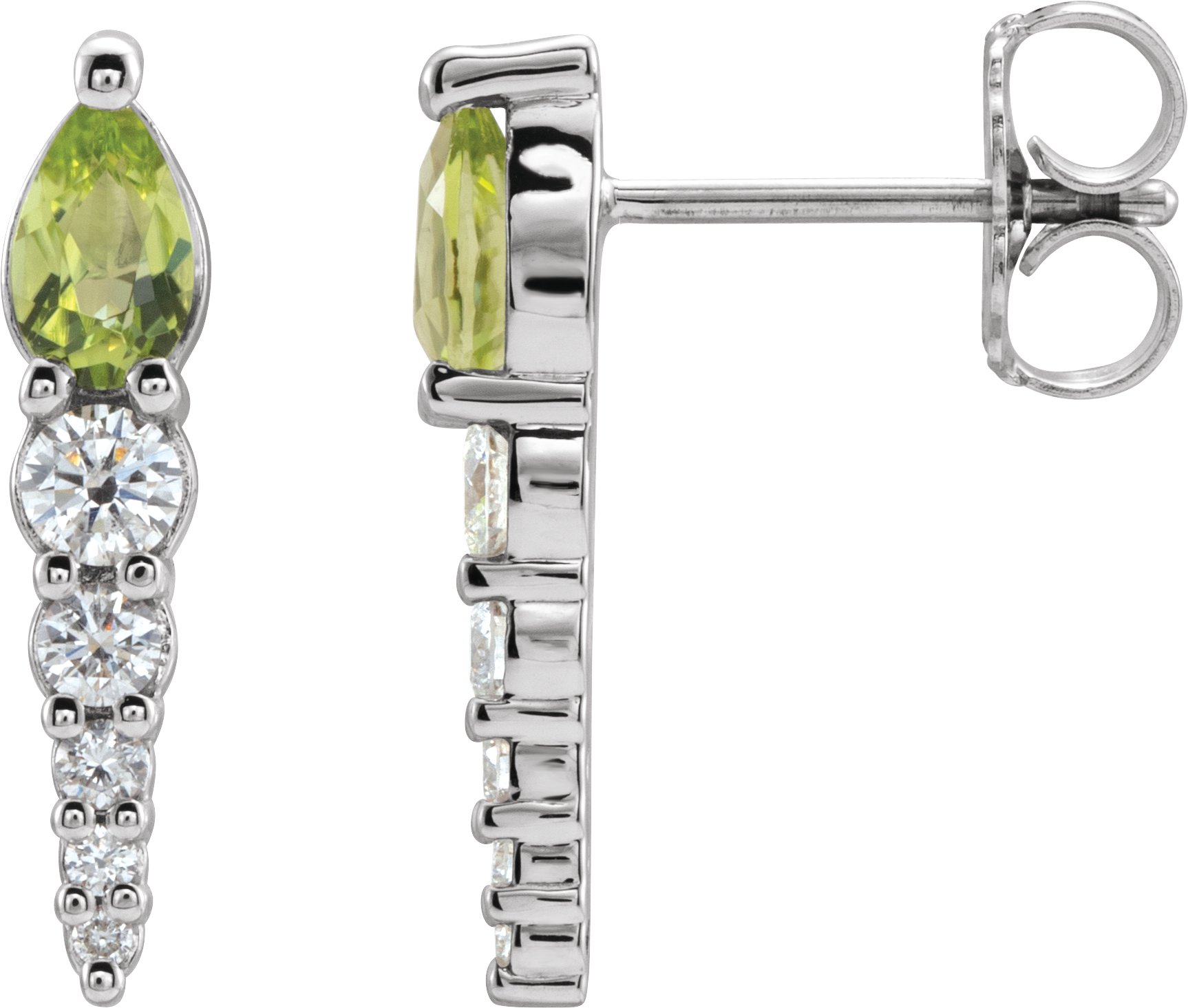 14K White Natural Peridot & 1/4 CTW Natural Diamond Earrings