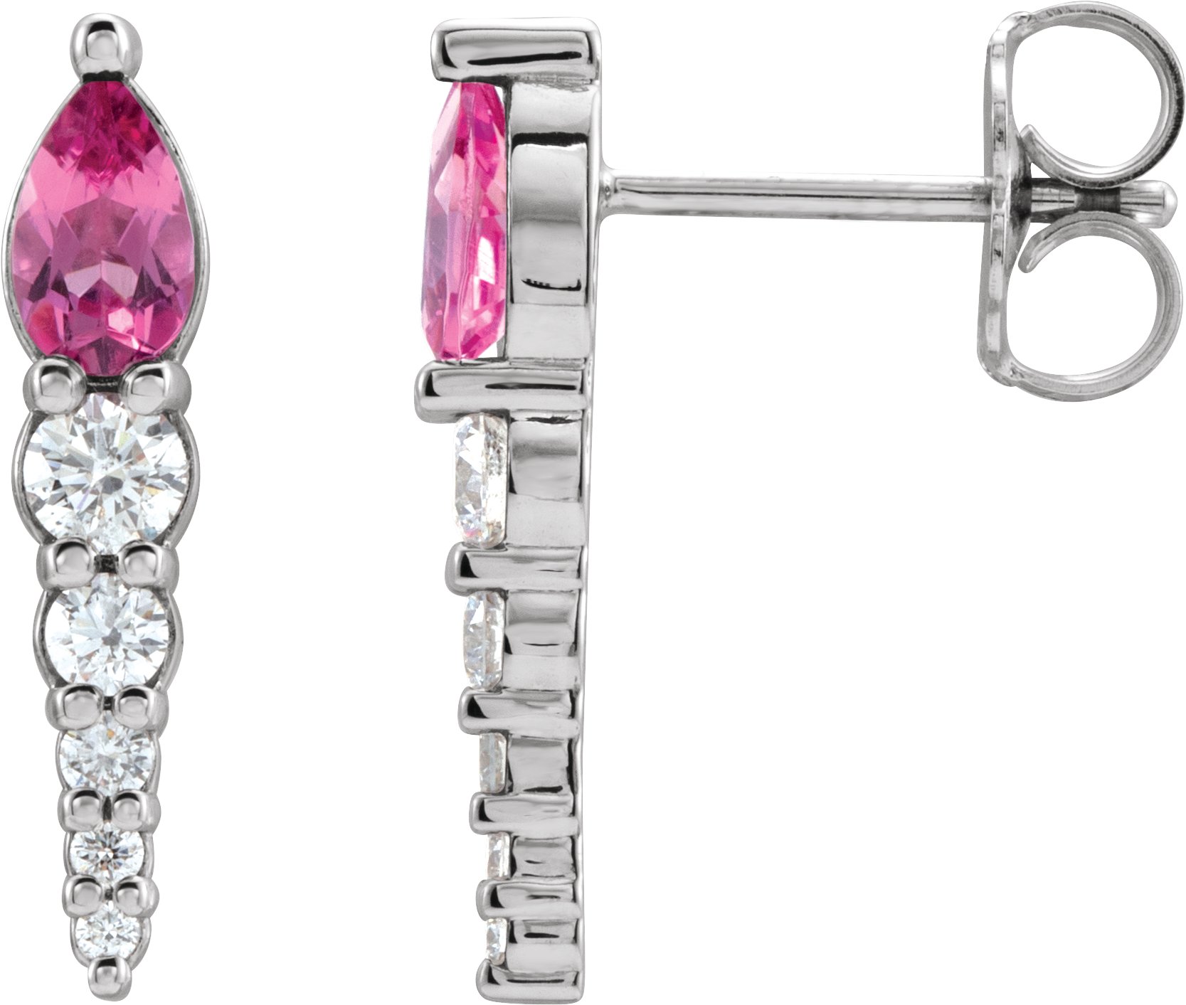 14K White Natural Pink Tourmaline & 1/4 CTW Natural Diamond Earrings