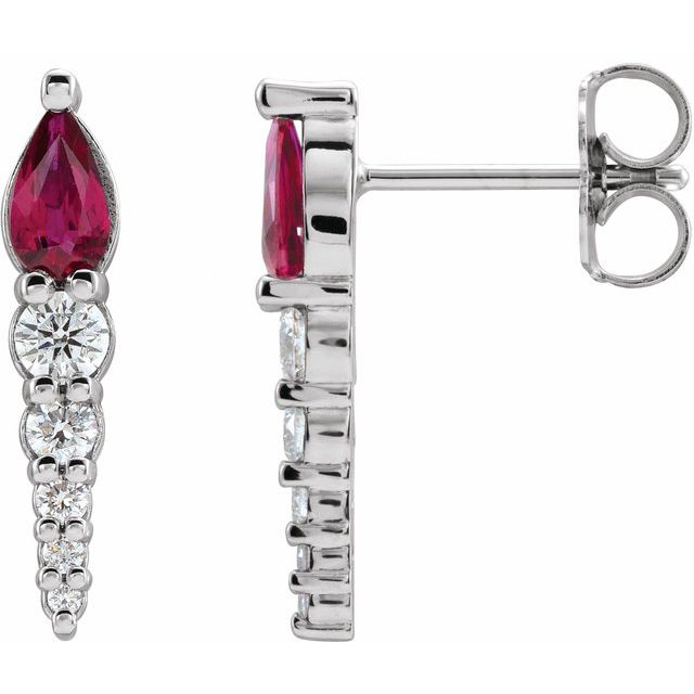 Sterling Silver Natural Ruby & 1/4 CTW Natural Diamond Earrings