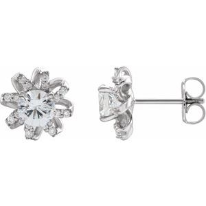 14K White Natural White Sapphire & 1/6 CTW Natural Diamond Halo-Style Earrings