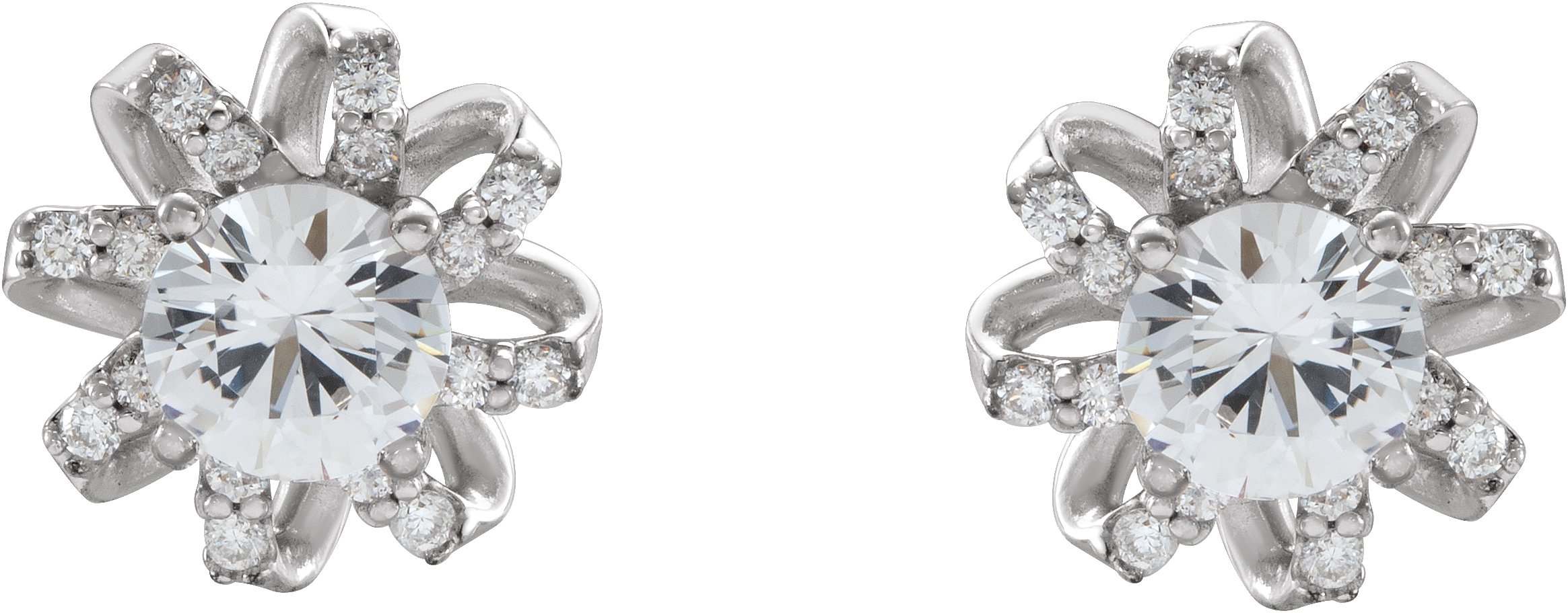 14K White Sapphire & 1/6 CTW Diamond Halo-Style Earrings