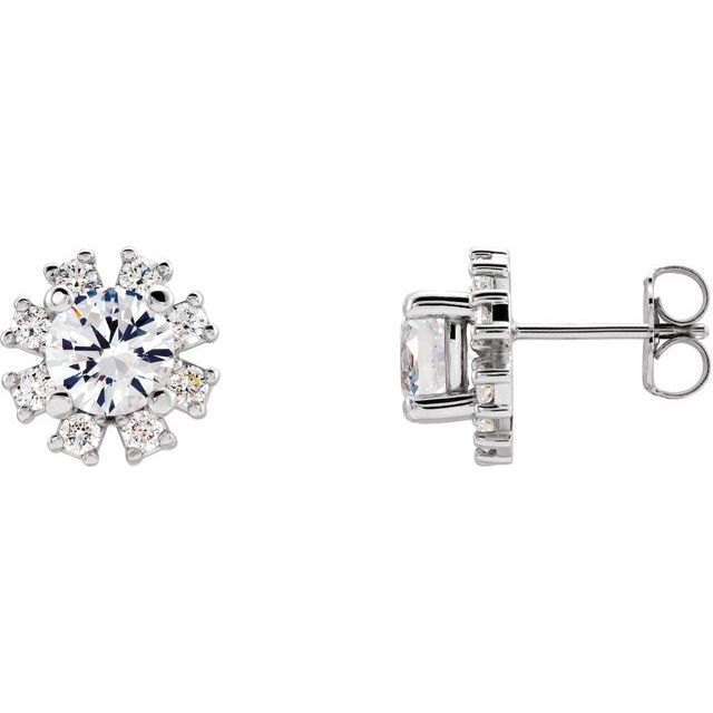 14K White Natural White Sapphire & 1/2 CTW Natural Diamond Earrings