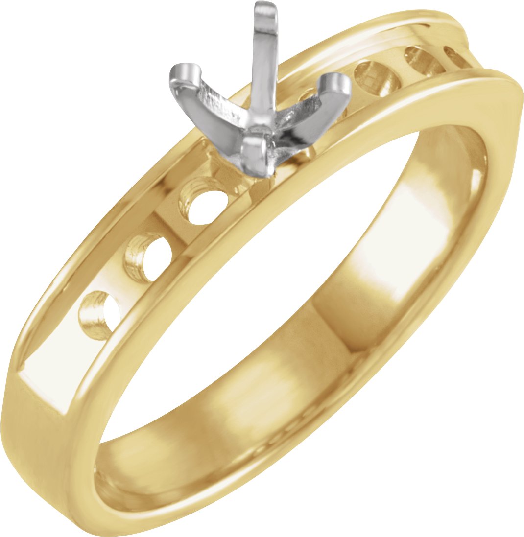 14K White/Жълто злато  4.1 mm Кръгъл Accented Годежен пръстен Монтаж