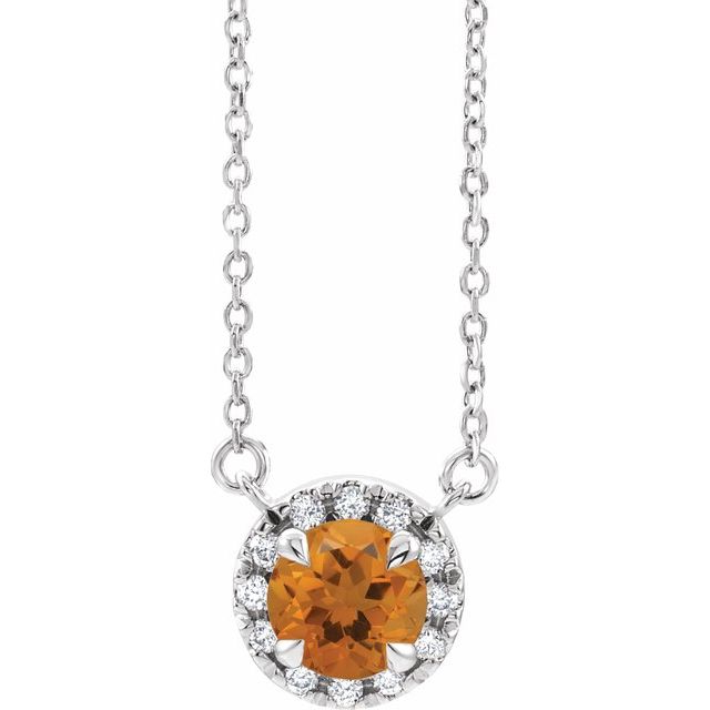 Sterling Silver 4.5 mm Natural Citrine & .05 CTW Natural Diamond 18
