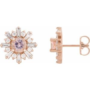 14K Rose Natural Pink Morganite & 3/4 CTW Natural Diamond Earrings