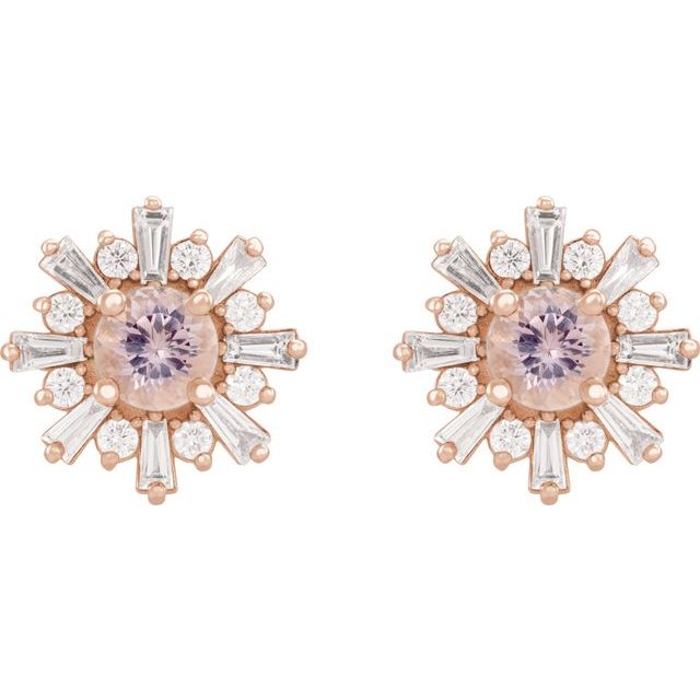 14K Rose Natural Pink Morganite & 3/4 CTW Natural Diamond Earrings