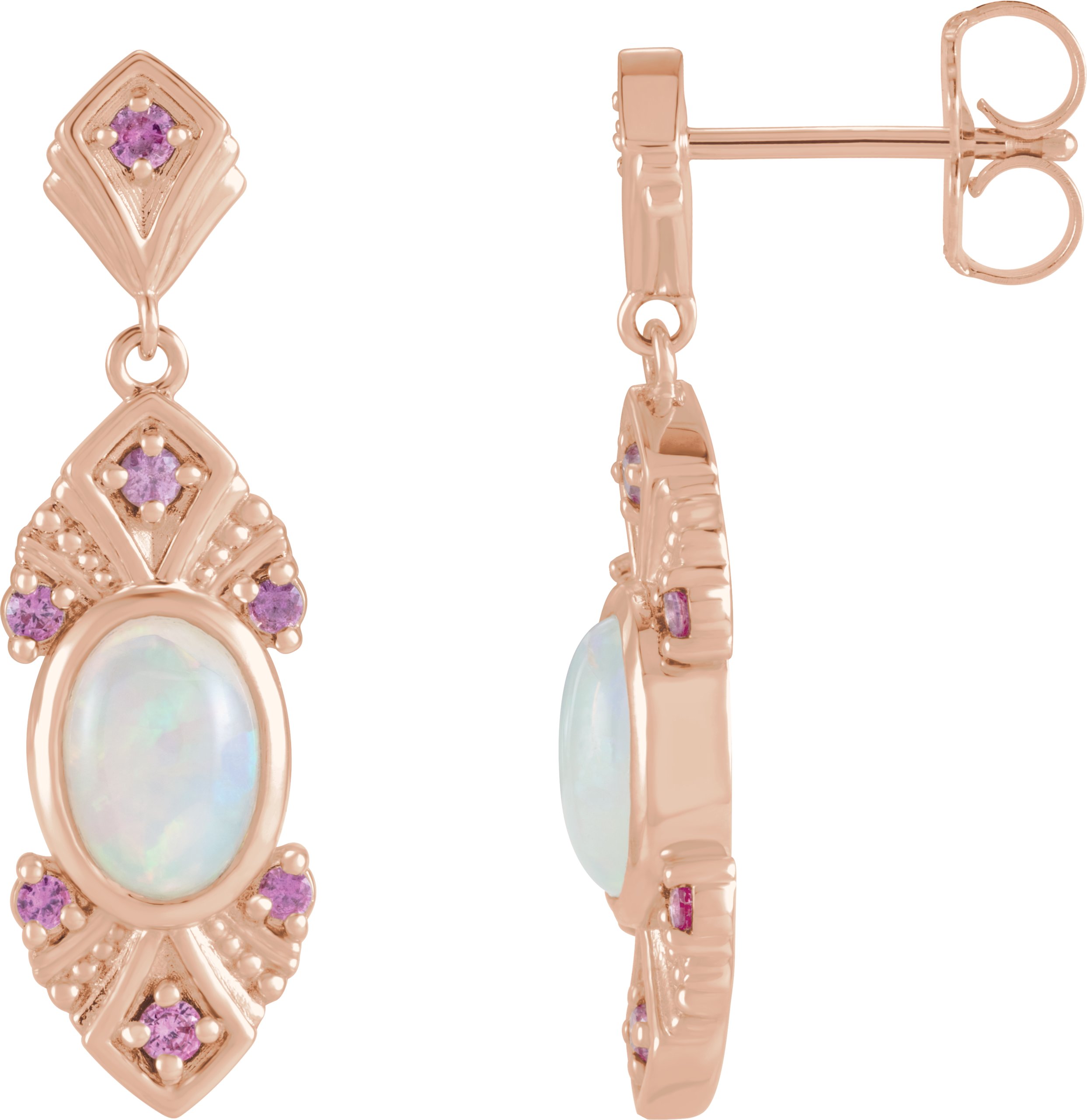 14K Rose Ethiopian Opal & Pink Sapphire Vintage-Inspired Earrings