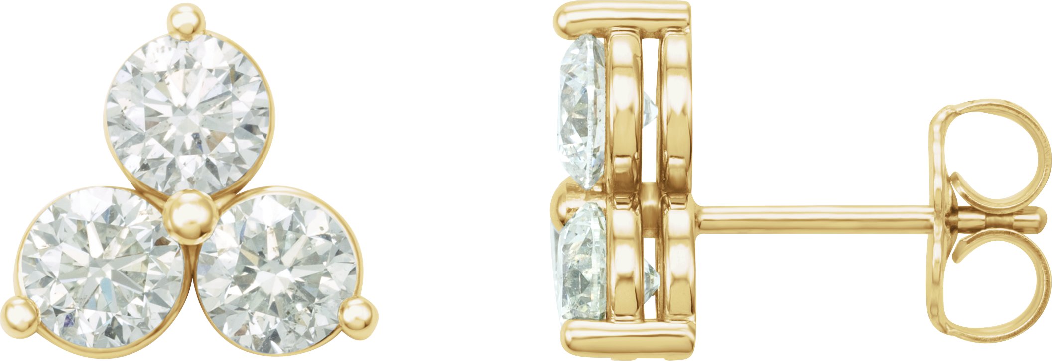 14k Yellow Gold 1/4 Ctw Lab-grown Diamond Three-stone Earrings